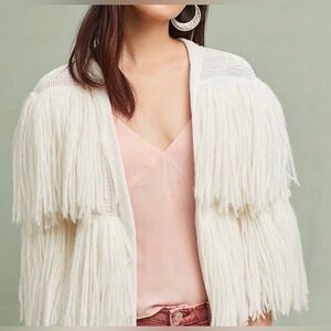 Rachel Antonoff Cream Fringe Open-Front Cardigan from Anthropologie
